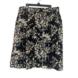 Apostrophe Black White Yellow Linen Blend Beautiful Midi Skirt A-Line - Size 10